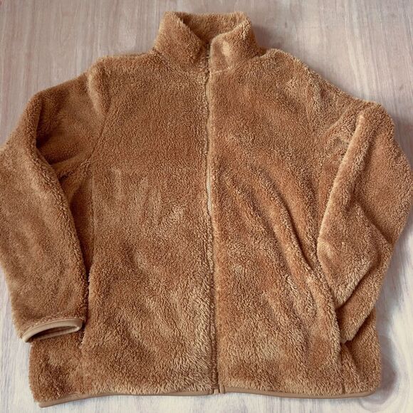 Uniqlo Jackets & Blazers - Uniqlo fluffy yarn fleece full zip jacket size XXL soft cozy teddy brown shacket